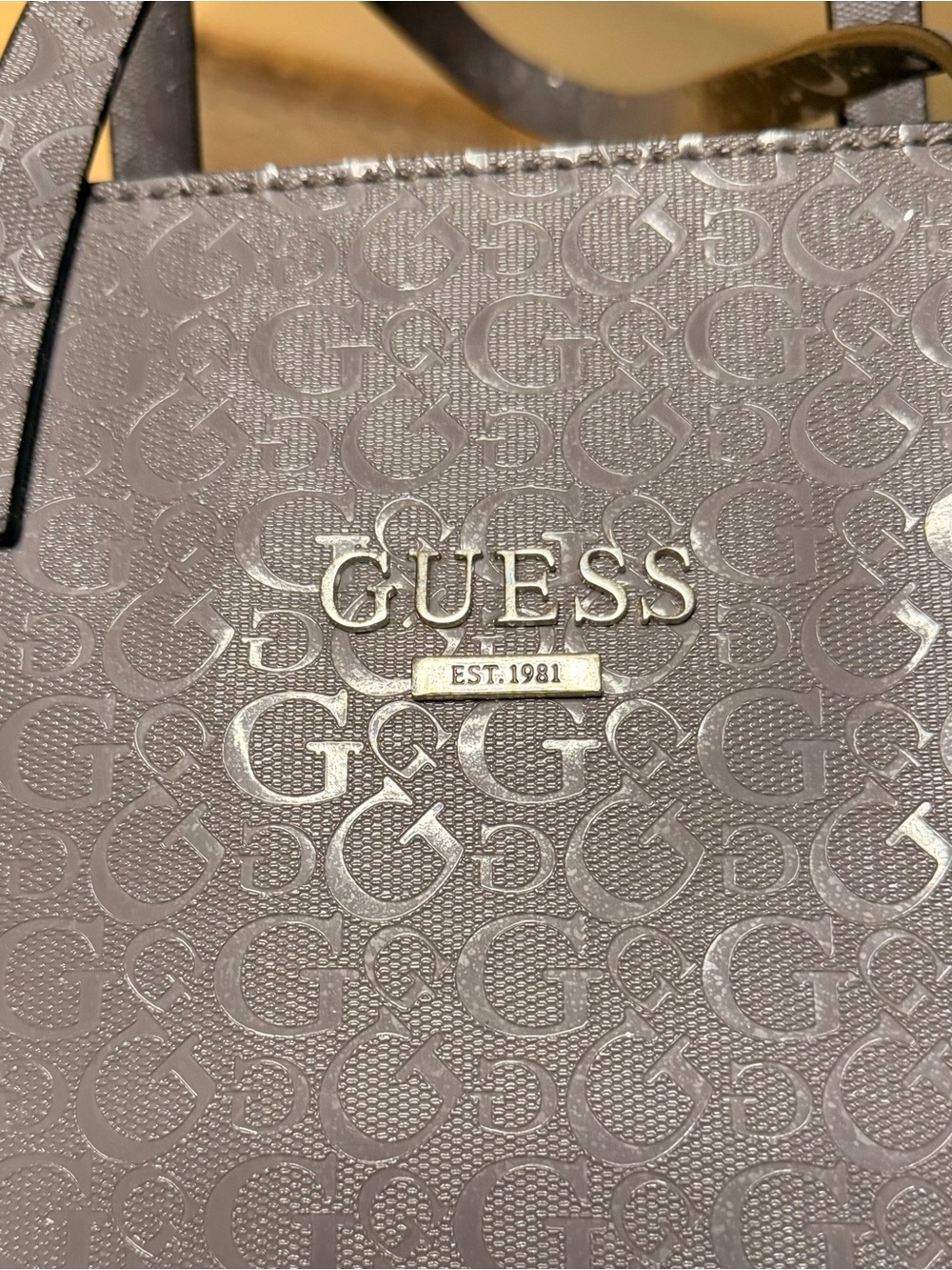 GUESS Gray Embossed Logo Tote - Picture 2 of 5